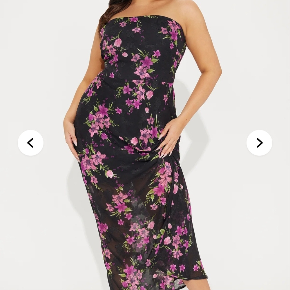Fashion Nova Black and Pink Floral Maxi Dress - Picture 3 of 5